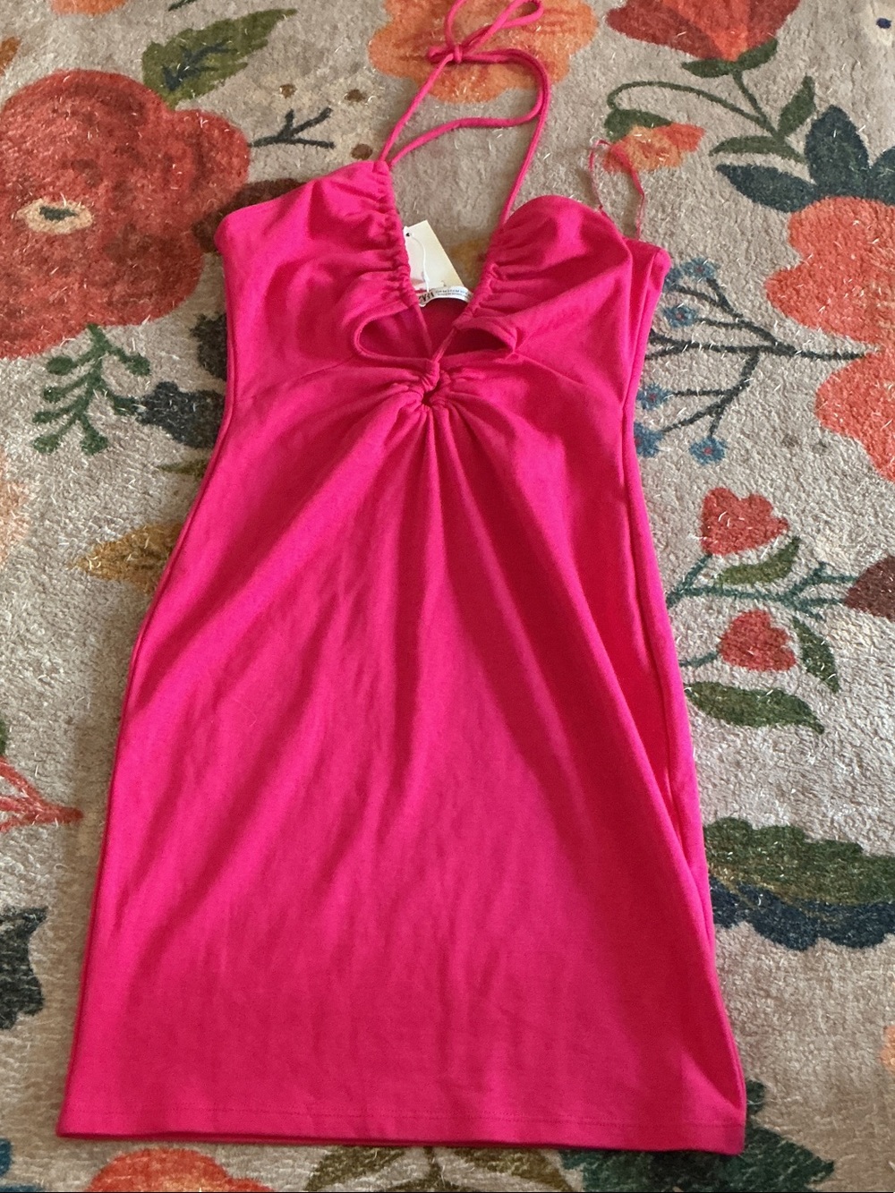 Zara Fuchsia Halter Knot-Front Dress